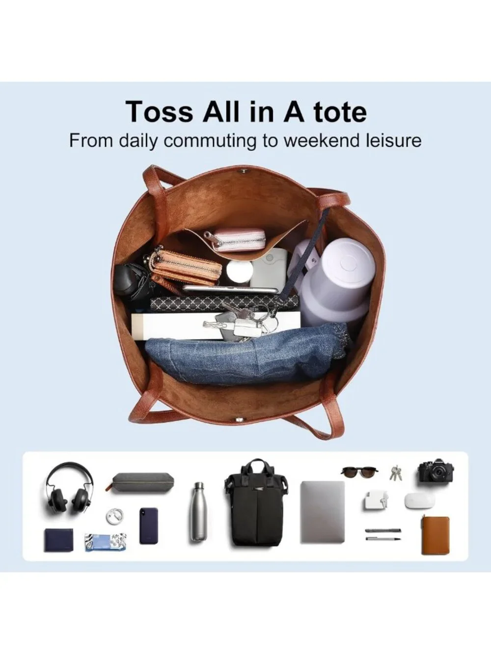 Spacious Vegan Leather Tote Bag for Women | Stylish Weekender Handbag & Purse